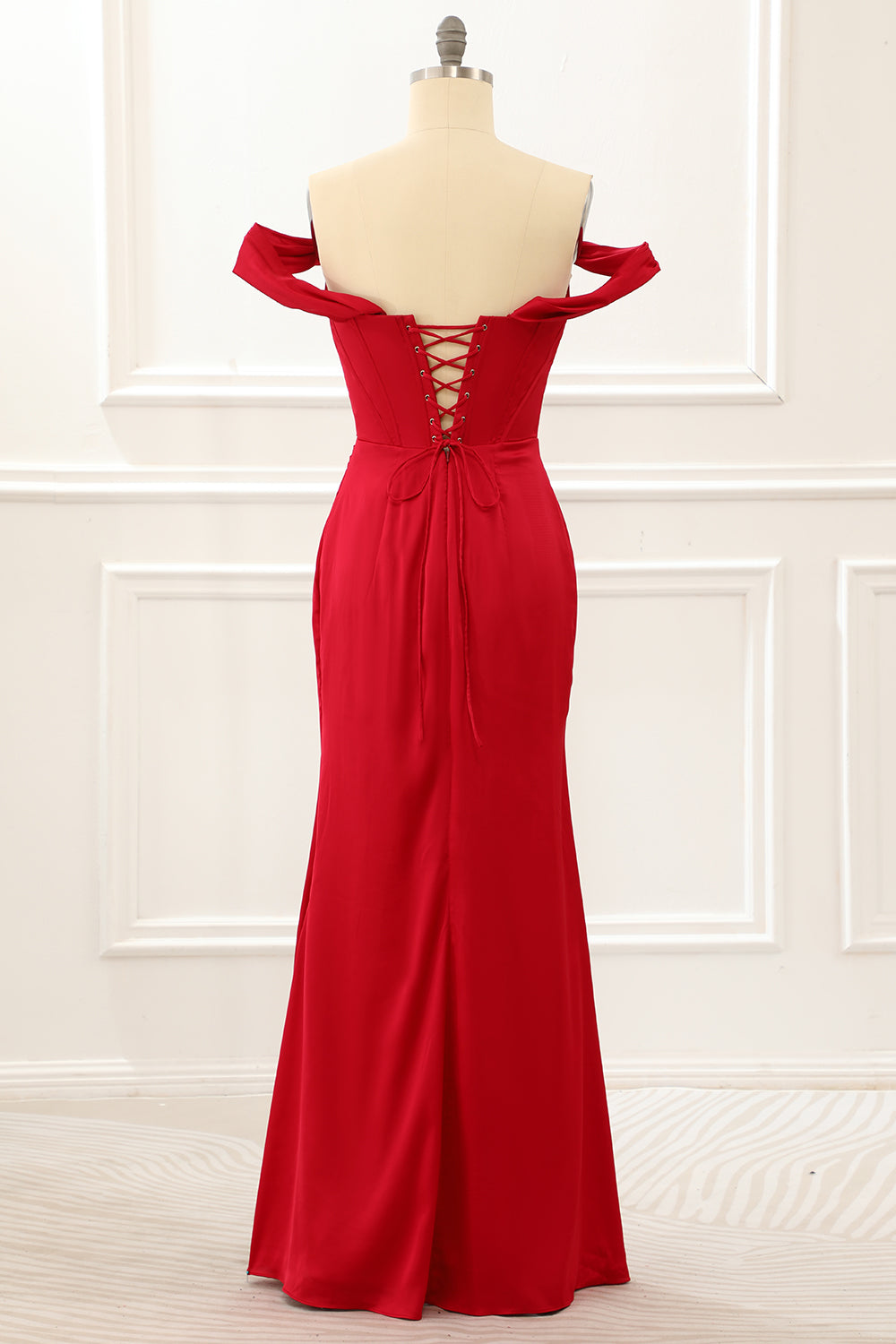 Luolandi Off The Shoulder Ruffles Burgundy Prom Dress With Slit Sexy Evening Dress